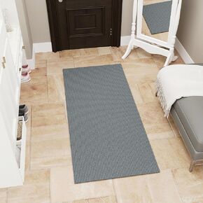Ottomanson Solid Design Non-Slip Rubberback 2x5 Indoor/Outdoor Runner Rug for Hallway, Kitchen, Living Room, Garage, Patio, 2' x 5', Gray