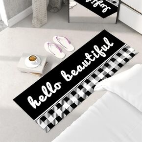 Hello Beautiful Black and White Pattern Floor Runner Rug, Quick Drying Bathroom Laundry Room Long Narrow Mat, Along Kitchen Cabinet Under Sink Area Rug, by Bed Soft Stepping Carpet Runner, 47x17.3 in