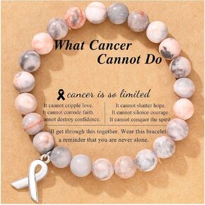 WJR Breast Cancer Bracelets Natural Stone Healing Crystal Bracelets Pink Ribbon Breast Cancer Awareness Charm Bracelet Inspirational Jewelry Gift