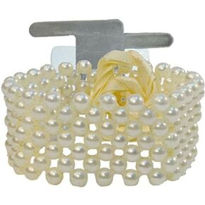 Corsage Bracelet - Ivory Faux Pearl Beads - Flower Bracelet Champagne
