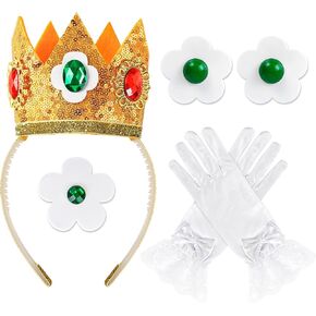 Princess Costume Accessories, 4 PCS Set of Princess Crown/Earrings/Gloves/Brooch Dress up for Women Girls