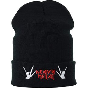 Beanie with Embroidery Heavy Metal Warm Winter Beanie hat Beanie Strechable Cuffed Beanie Cap Unisex