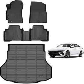 AIPOIL®Floor Mats & Cargo Liner Custom for Hyundai Elantra Hybrid 2021-2025 | TPE All Weather Protection Heavy Duty Non-Slip Automotive | Full Set Floor Liners Accessories, Black.