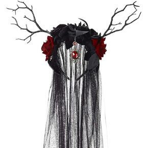 Halloween Headband Black Veil Day of The Dead Headpiece Ghost Bride Headbands Rose Flower Crown Tree Branches Headbands Festival Costume Headwear for Women