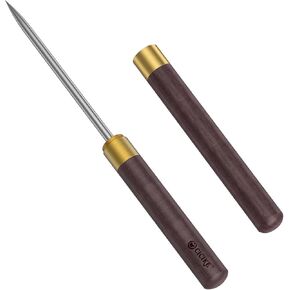 Stainless Steel Ice Pick with Safety Cover, Pick Tool for Breaking Ice, Non-Slip Wooden Handle for Easy to Grip, 9 Inches Length (Pack of 2)