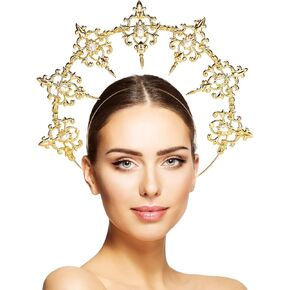 NICENEEDED Women Goddess Halo Crown Headpiece, Boho Angel Queen Crown, Women's Gold Headpiece Bridal Headdress for Party Cosplay Halloween Costume Photoshoot Accessories