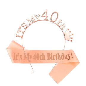 40th Birthday Crown for Women, Cute Birthday Sash & Birthday Headband for Women Set, Sweet Birthday Headband Birthday Decorations Birthday Gifts for Women