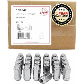 Wheel Accessories Parts 24 Pcs M14x1.5 14x1.5 Thread Bulge Acorn 2.00" Long Lug Nuts Chrome 22mm 7/8" Hex Fits 1999+ Chevy Silverado GMC Sierra 1500 2015+ Ford F 150 Nissan Titan XD 2019+ Ram 1500