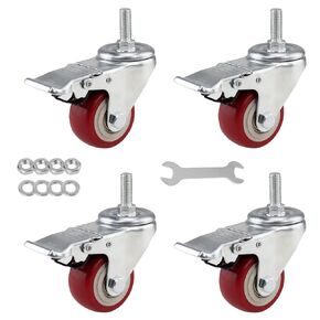 5" Heavy Duty Stem Casters,Caster Wheels with Brake Set of 4 Castors Swivel Casters M12x30mm,Free Accessories,Load 1100LBS