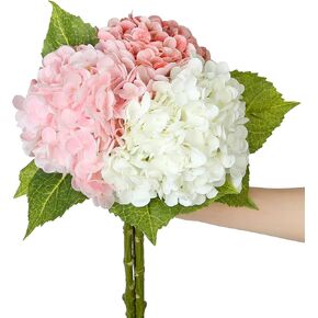 SIITUMEIZI Hydrangea Pink Artificial Flower Fake Pink Flowers 21 Inch Latex Fake Hydrangeas 3Pc
