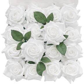 TINGE TIME 16PCS Artificial Flowers Rose Box, Hot Pink Silk Flowers Bulk w/stem, Fake Rose Real Touch Silk Flowers for DIY Wedding Bouquet Centerpiece Party Home Decorations