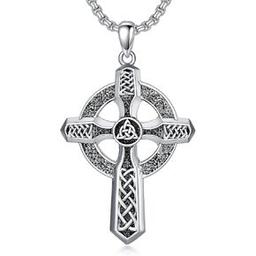 Celtic Cross Necklace 925 Sterling Silver Irish Celtic Knot Cross Pendant Necklaces Jewelry Gifts for Men Women