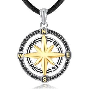 INFUSEU 925 Sterling Silver Compass Viking Necklaces for Men Women