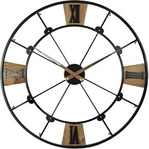Large Digital Wall Clock Mid Century Modern Gold Gears Roman Numerals Vintage Black Metal Clocks 24 Inch Oversized Wall Clock Battery Operated Kitchen Living Room Dining Room Fireplace Decor