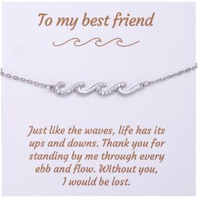 Kvekstio Best Friend Gift, Sparkling Wave Charm Friendship Bracelet for BBF Bestie Sister Friends, Through The Waves of Life