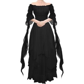 YEAXLUD Women's Victorian Dress Puff Sleeve Off Shoulder Ruffle Plus Size Medieval Costume for Women Renaissance Dress