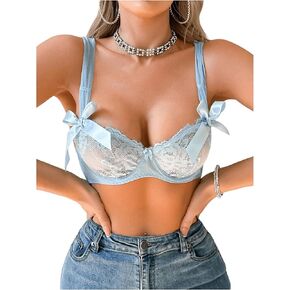 MakeMeChic Women's Push Up Bra Bow Knot Floral Lace Underwire Everyday Bras