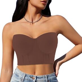 Women Longline Strapless Bra,Push Up Bra,Full Coverage Underwire Bra,Hide Back Fat Deep Cup Bra,Smoothing Bra