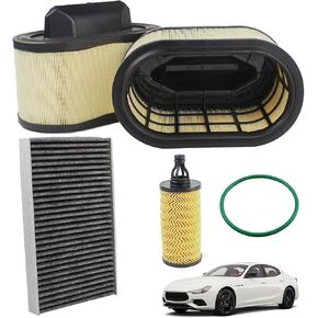 4PCS Engine Air Filter + Oil Filter + Cabin Air Filte Compatible with 2014-2022 Maserati Ghibli Levante Quattroporte All Engine Replaces# 670001545 670005021 000311401