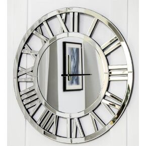 SHYFOY 34" Oversize Wall Clock Living Room Decor, Extra Large Decorative Mirror Wall Clocks, Silver Wall Decor Big Clocks Modern Roman Numerals Home Decor, Acrylic Mirror Finish in Kuwait