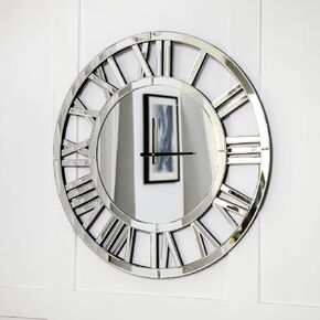 SHYFOY 34" Oversize Wall Clock Living Room Decor, Extra Large Decorative Mirror Wall Clocks, Silver Wall Decor Big Clocks Modern Roman Numerals Home Decor, Acrylic Mirror Finish