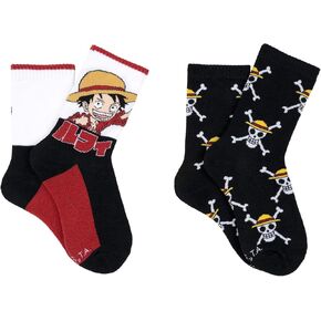 One Piece Kids Crew Socks (2 Pair) - Luffy - Fits Kids Shoe Size 9-3