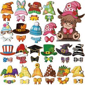 42 Pcs Interchangeable Highland Cow Seasonal Sign Farmhouse Rustic Holiday Decor Winter Tiered Tray Decorations Wood Home Office Desk Accessories Welcome Ornaments Birthday Gifts