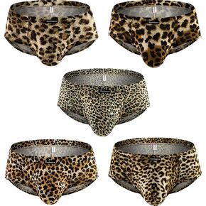 Men's leopard Brazilian Cheeky Bulge Briefs Sexy Breathable Low Rise Panties Underwear