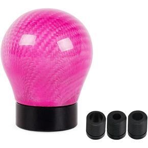 Carbon Fiber Shift Knob Pink Round Ball Car Universal Gear Shifter Knobs with 3 Adapters