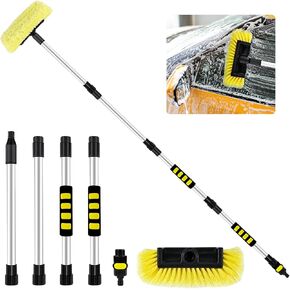 63-Inch Car Wash Brush with 10-Inch Soft Bristle, Long Handle Truck Cleaning Brush for Cleaning Cars, SUV, RV, Boat Washing Brush with On/Off Switch, Perfect for Cleaning House Siding, Decks, Floors