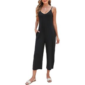 Amilia Women's Spaghetti Strap V Neck Loose Tie Dye Cami Top Stretchy Jumpsuit Long Romper Catsuit with Pockets