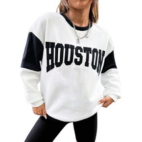 Hilinker Women's Graphic Color Block Crewneck Sweatshirt Cute Long Sleeve Pullover Tops