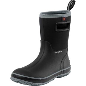 Rubber Boots for Men, Warm 4.5mm Neoprene Waterproof Insulated Anti-Slip Rain Boots, Mid Calf All-Season Work Hunting Boots with High-Traction for Farming Gardening Fishing, Size 6-13