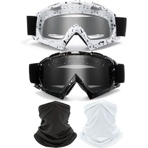 Motorcycle Goggles with Neck Gaiter Face Mask, Dirt Bike Goggles ATV Racing Ski Goggles Protective Safety Glasses