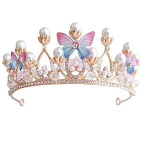 Girls Tiara Princess Crown Pink Headband Rhinestone Hairpiece for Halloween Costume Wedding Bridal Prom Birthday Party Cosplay Christmas Gifts