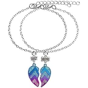 COLORFUL BLING 2 Pcs Best Friends Forever Half Heart Pendant Panda Kola Bracelet Set Couple Lover BFF Friendship Cartoon Jewelry for Women
