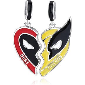 2Pcs Best Friend Charm Fit for Pandora Charms Bracelets Death Hero and Wolf Hero Heart BFF Charms Couples Jewelry Birthday Gifts