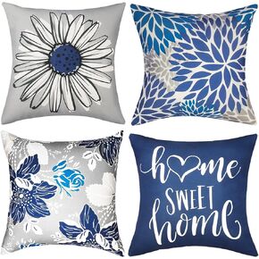 Decorative Throw Pillow Covers Set of 4 Blue Pillow Covers 18x18 inch Throw Pillow Cases Linen Square Pillow Case,Farmhouse Outdoor Modern Boho Pillow Covers for Couch Sofa Living Room in Saudi Arabia