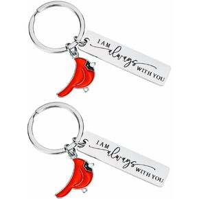 2PCS Cardinal Key Ring Red Cardinal Keychain for Remembrance Families Friends Couples Sympathy Gift -I Am Always With You-Grief Jewelry