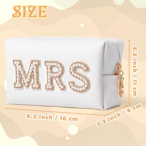 Y1tvei Bling Varsity Letter Makeup Bag -Pearl Rhinestone Patches, PU Leather, Waterproof Zipper Purse for Women in Kuwait