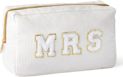Y1tvei Bling Varsity Letter Makeup Bag -Pearl Rhinestone Patches, PU Leather, Waterproof Zipper Purse for Women in Kuwait