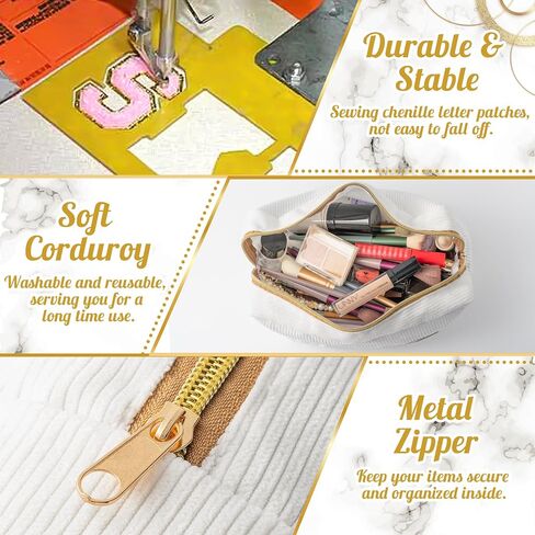 Y1tvei Bling Varsity Letter Makeup Bag -Pearl Rhinestone Patches, PU Leather, Waterproof Zipper Purse for Women in Kuwait