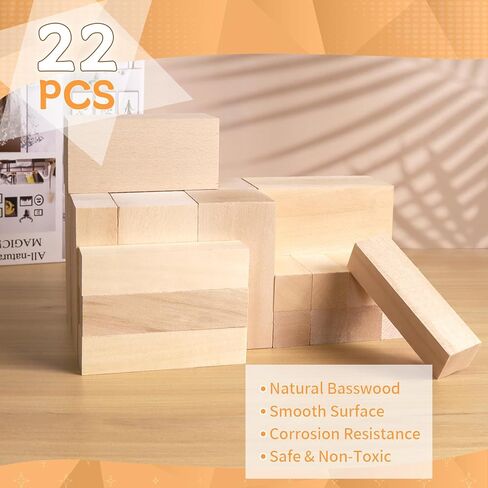 10PCS Basswood Carving Block, VIBRATITE Whittling Wood Carving Kit, Unfinished Bass Wood Block for Beginners Carving DIY Wood Carving Crafts (6"x2"x2", 2"x2"x2") in Kuwait