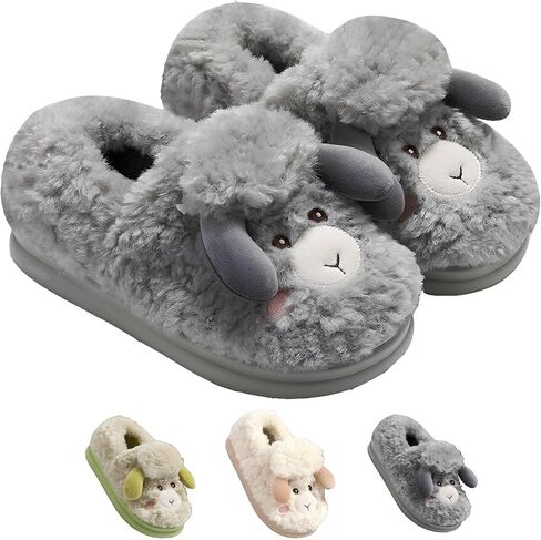 Cute Animal Slippers for Women Men Winter Warm Memory Foam Fuzzy Slippers Comfy Fluffy Slippers Non-slip Plush Slippers Cartoon Sheep Slippers Cotton Home Slippers Indoor Outdoor Shoes in Saudi Arabia