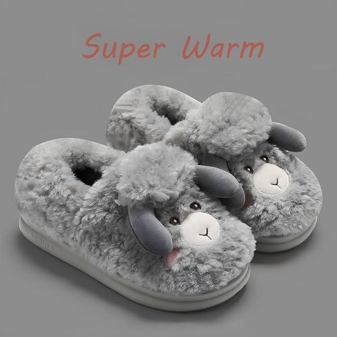 Cute Animal Slippers for Women Men Winter Warm Memory Foam Fuzzy Slippers Comfy Fluffy Slippers Non-slip Plush Slippers Cartoon Sheep Slippers Cotton Home Slippers Indoor Outdoor Shoes in Saudi Arabia