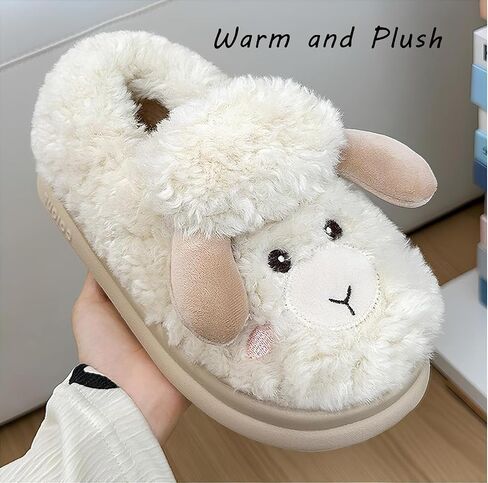 Cute Animal Slippers for Women Men Winter Warm Memory Foam Fuzzy Slippers Comfy Fluffy Slippers Non-slip Plush Slippers Cartoon Sheep Slippers Cotton Home Slippers Indoor Outdoor Shoes in Saudi Arabia