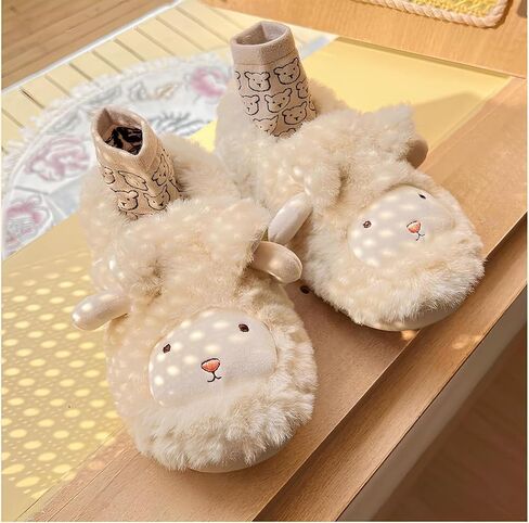 Cute Animal Slippers for Women Men Winter Warm Memory Foam Fuzzy Slippers Comfy Fluffy Slippers Non-slip Plush Slippers Cartoon Sheep Slippers Cotton Home Slippers Indoor Outdoor Shoes in Saudi Arabia