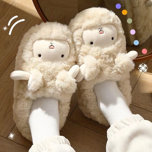 Cute Animal Slippers for Women Men Winter Warm Memory Foam Fuzzy Slippers Comfy Fluffy Slippers Non-slip Plush Slippers Cartoon Sheep Slippers Cotton Home Slippers Indoor Outdoor Shoes in Saudi Arabia