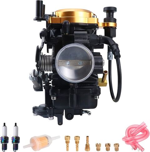 CV40 Carburetor with Choke Cable, for Harley Davidson Sportster XL XLH 883 1200 Softail Touring Dyna Road King Carb 27421-99 (Golden Cover) in Kuwait
