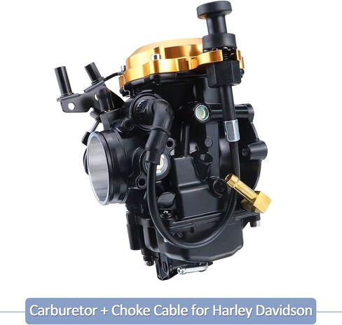 CV40 Carburetor with Choke Cable, for Harley Davidson Sportster XL XLH 883 1200 Softail Touring Dyna Road King Carb 27421-99 (Golden Cover) in Kuwait
